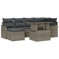 7-częściowy zestaw sofy ogrodowej z poduszkami Szary Poly Rattan, 2-osobowa sofa ogrodowa z poduszkami Szary Poly Rattan