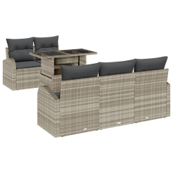 6-częściowy zestaw sofa ogrodowa z poduszkami Jasnoszary rattan poli