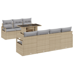 8-elementowy zestaw sofy ogrodowej z poduszkami beżowy rattan poli, 2-osobowa sofa ogrodowa z poduszkami beżowy rattan poli