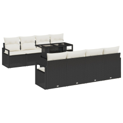 9-częściowy Zestaw Sofy Ogrodowej Z Poduszkami Czarny Rattan, 2-osobowa Sofa Ogrodowa Z Poduszkami Czarny Rattan