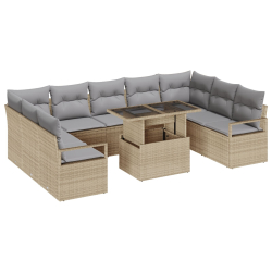 Zestaw 10-częściowy sofa ogrodowa z poduszkami Beżowy polirattan, Zestaw dwuosobowy sofa ogrodowa z poduszkami Beżowy polirattan