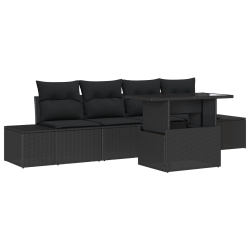 Zestaw 5 częściowy sofa ogrodowa z poduszkami czarny polirattan