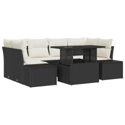 Zestaw 7-częściowy sof ogrodowych z poduszkami Czarny Poly Rattan