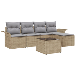 Zestaw sof ogrodowej 6-częściowej z poduszkami Black Poly Rattan, Zestaw sofa ogrodowa dwuosobowa z przechowywaniem i poduszkami Beżowy Poly Rattan