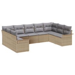 Zestaw 9-częściowy sof ogrodowych z poduszkami Beżowy rattan, 2-osobowa sofa ogrodowa z pojemnikiem i poduszkami Beżowy rattan