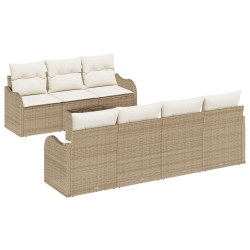 Zestaw 8-częściowych sof ogrodowych z poduszkami Beżowy Poli Rattan, 2-osobowa sofa ogrodowa z miejscem do przechowywania i poduszkami Beżowy Poli Rat
