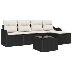 5-elementowy zestaw sofy ogrodowej z poduszkami brązowy rattan, 2-osobowa sofa ogrodowa z miejscem na przechowywanie i poduszkami czarno-rattanowa