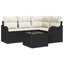 4-częściowy Zestaw Sofy Ogrodowej z Poduszkami Brązowy Rattan, 2-osobowa Sofa Ogrodowa z Przechowywaniem i Poduszkami Czarny Rattan
