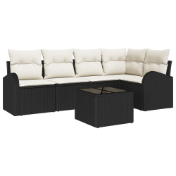 5-częściowy zestaw sofy ogrodowej z poduszkami brązowy poly rattan, 2-osobowa sofa ogrodowa z przestrzenią do przechowywania i poduszkami czarna poly