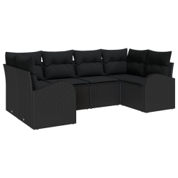 6-częściowy zestaw sof ogrodowych z poduszkami czarny rattan poliwęglanowy, 2-osobowa sofa ogrodowa z miejscem na przechowywanie i poduszkami czarny r