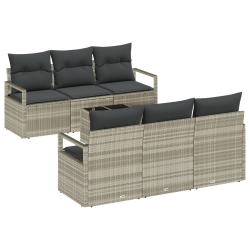 Zestaw Sofy Ogrodowej 7 Części z Poduszkami Jasnoszary Rattan Poli, 2-osobowa Sofa Ogrodowa z Miejscem na Przechowywanie i Poduszkami Szary Rattan Pol