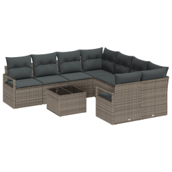 Zestaw 9-częściowy sofy ogrodowej z poduszkami szary rattan poliester, 2-osobowa sofa ogrodowa z miejscem do przechowywania i poduszkami szary rattan