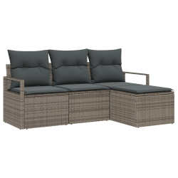 Zestaw sof ogrodowych 4-częściowy z poduszkami Szary Rattan Poli, Sofa ogrodowa dla 2 osób z miejscem do przechowywania i poduszkami Szary Rattan Poli