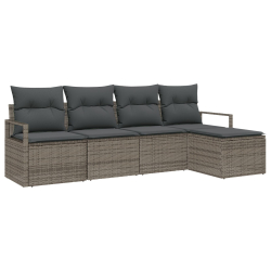 5-częściowy Zestaw Sofy Ogrodowej z Poduszkami Szary Poli Rattan, 2-osobowa Sofa Ogrodowa z Przechowalnią i Poduszkami Szara Poli Rattan
