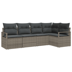 Zestaw sof ogrodowych z poduszkami Szary Poli Rattan, Sofa ogrodowa 2-osobowa z przechowywaniem i poduszkami Szary Poli Rattan