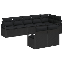 8-elementowy Zestaw Sofy Ogrodowej z Poduszkami Czarny Poli Rattan, Dwuosobowa Sofa Ogrodowa z Schowkiem i Poduszkami Czarny Poli Rattan