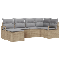 6-częściowy zestaw sof ogrodowych z poduszkami Beżowy Poli Rattan, 2-osobowa sofa ogrodowa z przechowalnią i poduszkami Beżowy Poli Rattan