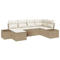 6-częściowy Zestaw Sofa Ogrodowa z Poduszkami Beżowy Poly Rattan
