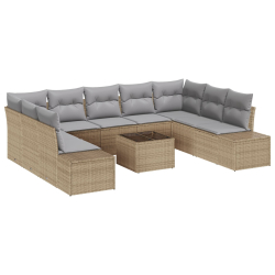 10 Elementowy Zestaw Sofa Ogrodowa z Poduszkami Czarny Polirattan
