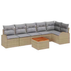 7-elementowy zestaw sofy ogrodowej z poduszkami Beżowy Rattan Poly Akacja, 2-osobowa sofa ogrodowa z miejscem na przechowywanie i poduszkami Beżowy Ra