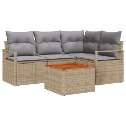 Zestaw 5 sztuk sof ogrodowych z poduszkami Beżowy Rattan Akacja, 2-osobowa sofa ogrodowa z miejscem do przechowywania i poduszkami Beżowy Rattan