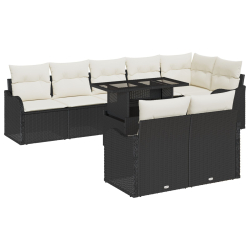 9 częściowy zestaw sofy ogrodowej z poduszkami czarny rattan poli, 2-osobowa sofa ogrodowa z przechowalnią i poduszkami czarny rattan poli