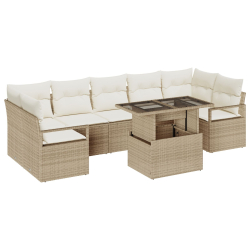 8-częściowy Zestaw Sof Ogrodowych z Poduszkami Beżowy Rattan Poli, Dwumiejscowa Sofa Ogrodowa z Miejscem do Przechowywania i Poduszkami Beżowy Rattan