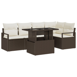 Zestaw 6-częściowy sofa ogrodowa z poduszkami Brązowy Poli Rattan, Sofa ogrodowa dla 2 osób z miejscem na przechowywanie i poduszkami Brązowy Poli Rat
