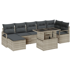 8-częściowy zestaw sofy ogrodowej z poduszkami jasnoszary poli rattan, 2-osobowa sofa ogrodowa z schowkiem i poduszkami szara poli rattan