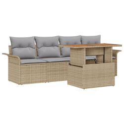 5-częściowy zestaw sof ogrodowych z poduszkami Beżowy Poli Rattan, 2-osobowa sofa ogrodowa z przechowalnią i poduszkami Beżowy Poli Rattan