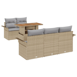 6-Częściowy zestaw kanap ogrodowych z poduszkami Beżowy poly rattan, 2-osobowa kanapa ogrodowa ze schowkiem i poduszkami Beżowy poly rattan
