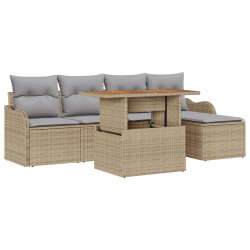 Zestaw 6-osobowy sof ogrodowych z poduszkami Beżowy Poli Rattan, Sofa ogrodowa na 2 osoby z przechowalnią i poduszkami Beżowy Poli Rattan