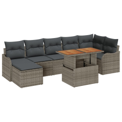 Zestaw 8-częściowy sofy ogrodowej z poduszkami szary rattan, Sofa ogrodowa 2-osobowa z przechowalnią i poduszkami szary rattan