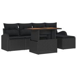 Zestaw Sof Ogrodowych z Poduszkami Czarny Poli Rattan, Sofa Ogrodowa 2-osobowa z Przechowalnią i Poduszkami Czarny Poli Rattan
