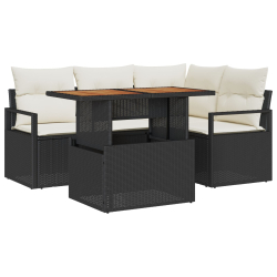 Zestaw Sof Ogrodowych z poduszkami Czarnego Rattan Rybackiego, 2-osobowa Sofa Ogrodowa z Przechowywaniem i Poduszkami Czarnego Rattan Rybackiego
