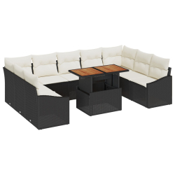 Zestaw 10-częściowy sof ogrodowych  z poduszkami Black Poly Rattan