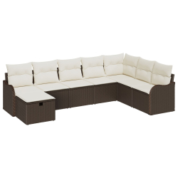 Zestaw 8-częściowy sof ogrodowych z poduszkami w brązowym poli rattan, Sofa ogrodowa 2-osobowa z poduszkami w brązowym poli rattan