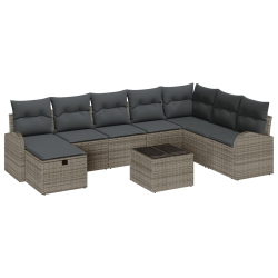 Zestaw 9-częściowy sofa ogrodowa  z poduszkami w szarym kolorze z rattanu polietylenowego