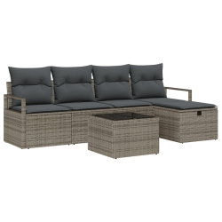 Zestaw 6-mebli ogrodowych z szarymi poduszkami Poli Rattan, 2-osobowa sofa ogrodowa z poduszkami szary Poli Rattan
