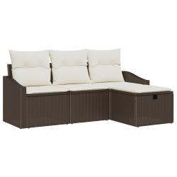 Zestaw 4-częściowy sofa ogrodowa z poduszkami brązowy poli rattan