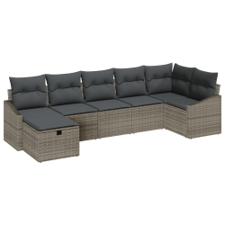 Zestaw 7-elementowy sofa ogrodowa  z poduszkami szary polirattan