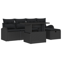 Zestaw sofa ogrodowa  6-częściowy z poduszkami Czarny Polirattan
