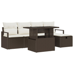 Zestaw 6-osobowy sofa ogrodowa z poduszkami, brązowe meble ogrodowe z polirattanu, 2-osobowa sofa ogrodowa z poduszkami, brązowe meble ogrodowe z poli