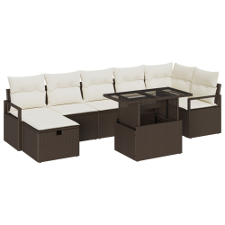 8-częściowy zestaw sof ogrodowych z poduszkami - brązowy rattan PE, 2-osobowa sofa ogrodowa z poduszkami - brązowy rattan PE