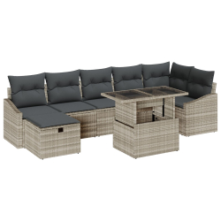 zestaw 8 elementów sofa ogrodowa z poduszkami jasnoszary polirattan