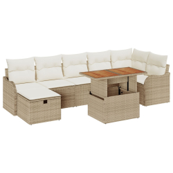 8-elementowy zestaw sofy ogrodowej z poduszkami Beżowy Rattan Poli, 2-osobowa sofa ogrodowa z poduszkami Beżowy Rattan Poli