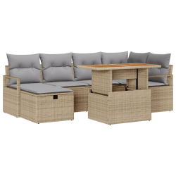 Zestaw 7-elementowy sofy ogrodowej z poduszkami Beżowy Rattan poliester, 2-osobowa sofa ogrodowa z poduszkami Beżowy Rattan poliester