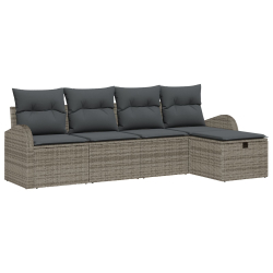 Zestaw sofa ogrodowa z poduszkami szary polirattan, Sofa ogrodowa 2-osobowa z przechowalnią i poduszkami szary polirattan