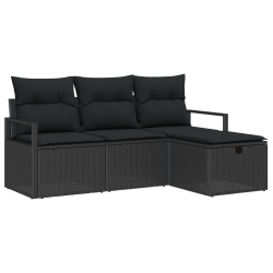 4-częściowy zestaw ogrodowy z poduszkami czarny, 2-osobowa sofa ogrodowa z schowkiem i poduszkami