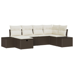 Sofa ogrodowa 6-elementowa z poduszkami, brązowy rattan polietylenowy